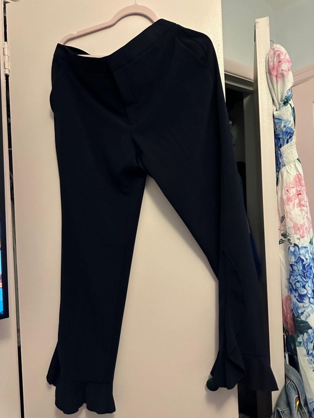 Zara Black Boot Cut Pants with Ruffle Hem